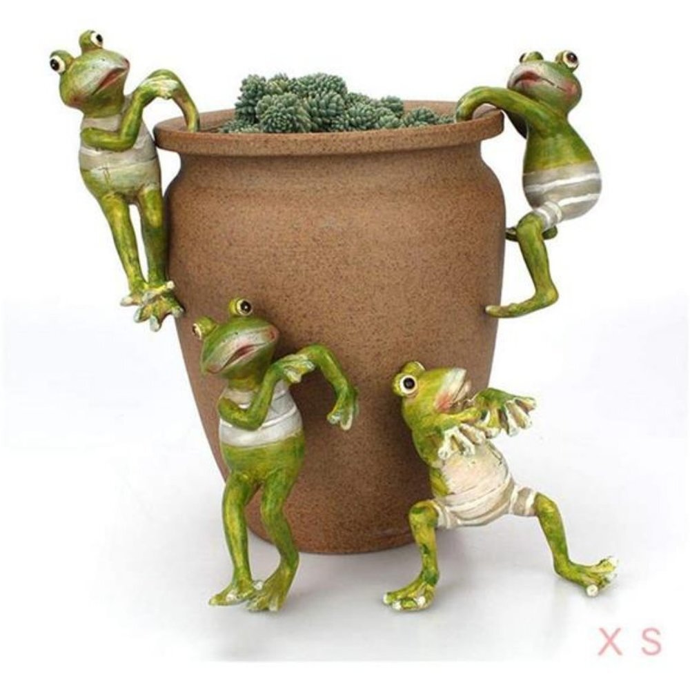 4 Pack Garden Frogs Statues Flowerpot Lawn Sculptures Statues